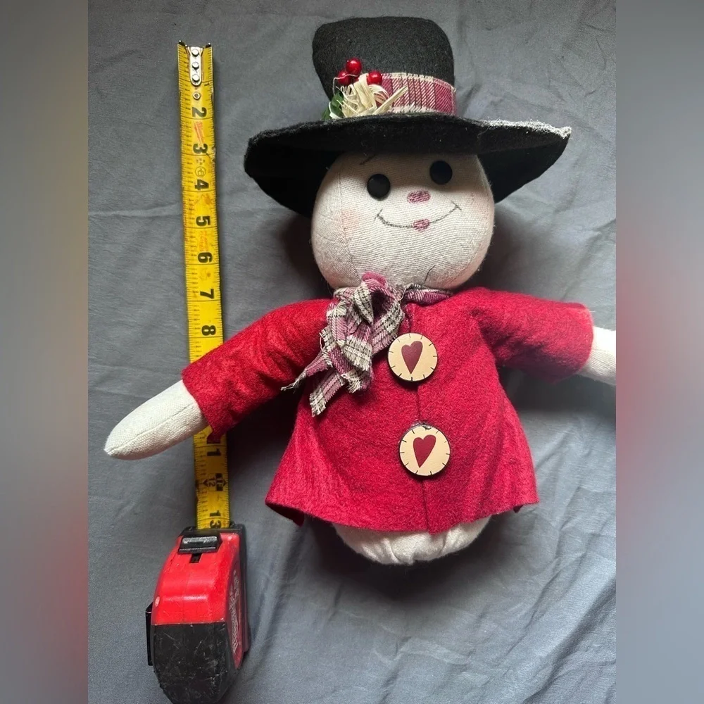 Festive Snowman Plush with Red Coat and Black Hat